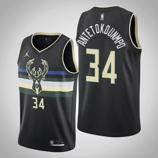 Regata NBA Milwaukee Bucks Jordan Authentic Antetokounmpo 34 - Preta