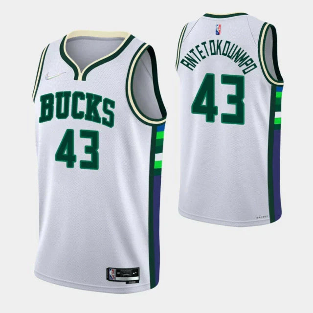 Regata NBA Milwaukee Bucks Nike Authentic Antetokounmpo 43 - Branca e Verde