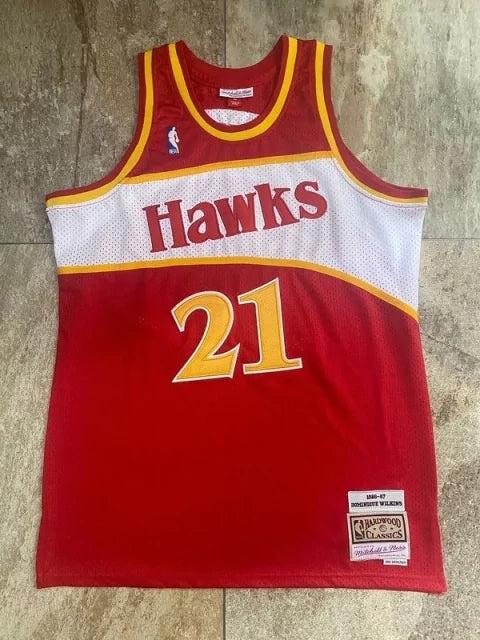 Regata NBA Atlanta Hawks Mitchell & Ness Authentic Wilkins 21 - Vermelha e Branca