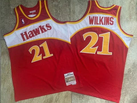 Regata NBA Atlanta Hawks Mitchell & Ness Authentic Wilkins 21 - Vermelha e Branca