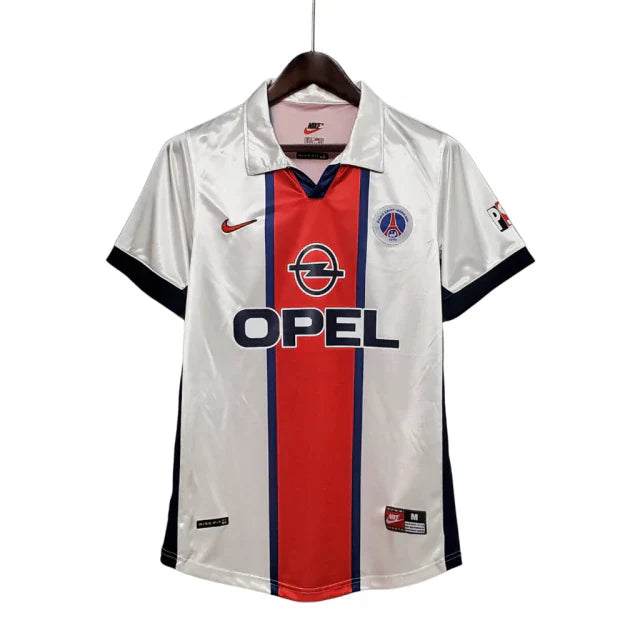 Camisa Paris Saint Germain PSG Retrô Away 98/99 Torcedor Nike Masculina - Branco, Azul e Vermelho