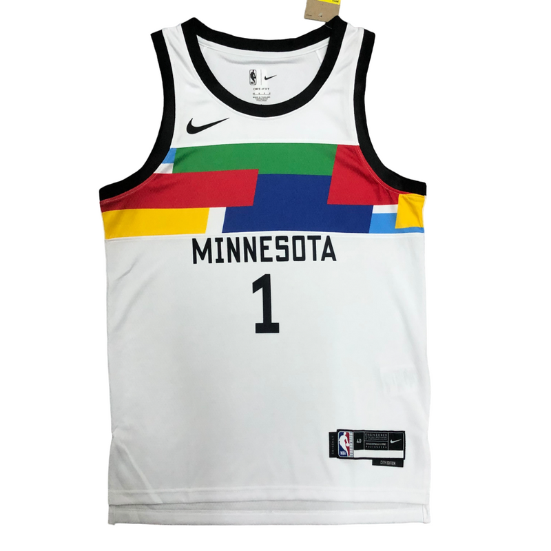 Regata NBA Minnesota Timberwolves City Edition Nike Authentic Edwards 1 - Branca