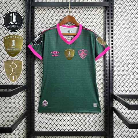 Camisa Fluminense III 23/24 Umbro Torcedor Feminina Verde e Rosa