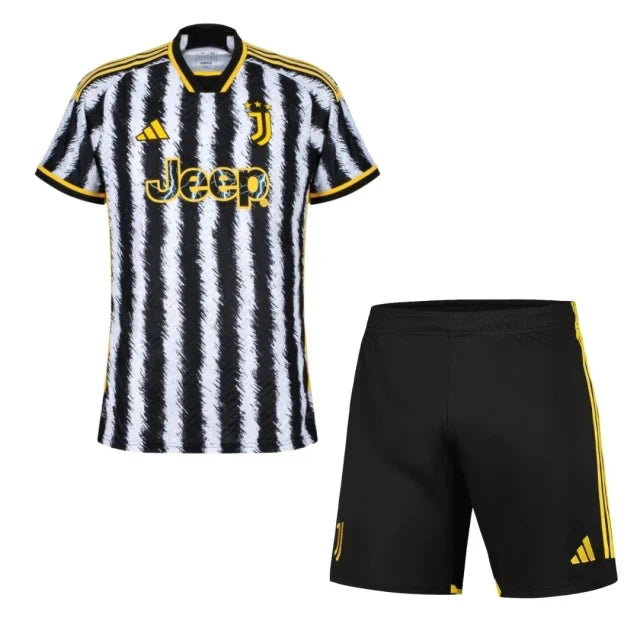 Conjunto Infantil Juventus Home 23/24 - Branco e Preto