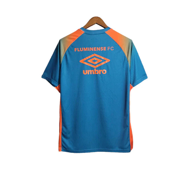 Camisa Fluminense Pré Jogo 23/24 Torcedor Masculina - Azul com detalhes em laranja