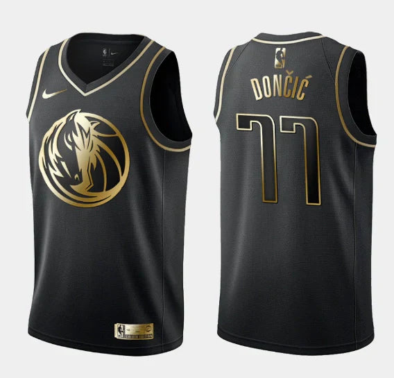 Regata NBA Dallas Mavericks Golden Edition Nike Authentic Swingman Doncic 77 - Preta