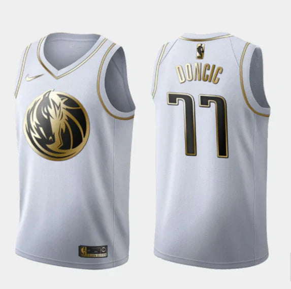 Regata NBA Dallas Mavericks Golden Edition Nike Authentic Swingman Doncic 77 - Branca