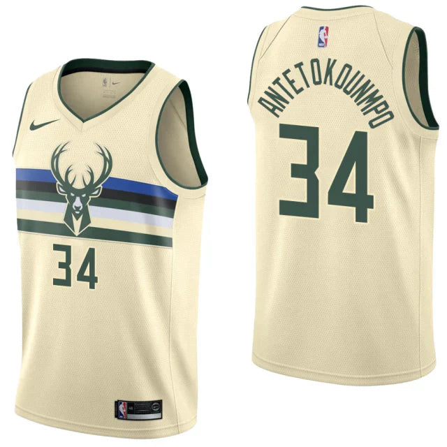 Regata NBA Milwaukee Bucks Nike Authentic Antetokounmpo 34 - Bege