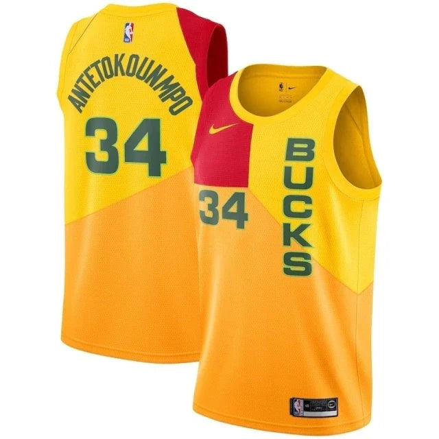 Regata NBA Milwaukee Bucks Nike Authentic Antetokounmpo 34 - Amarela