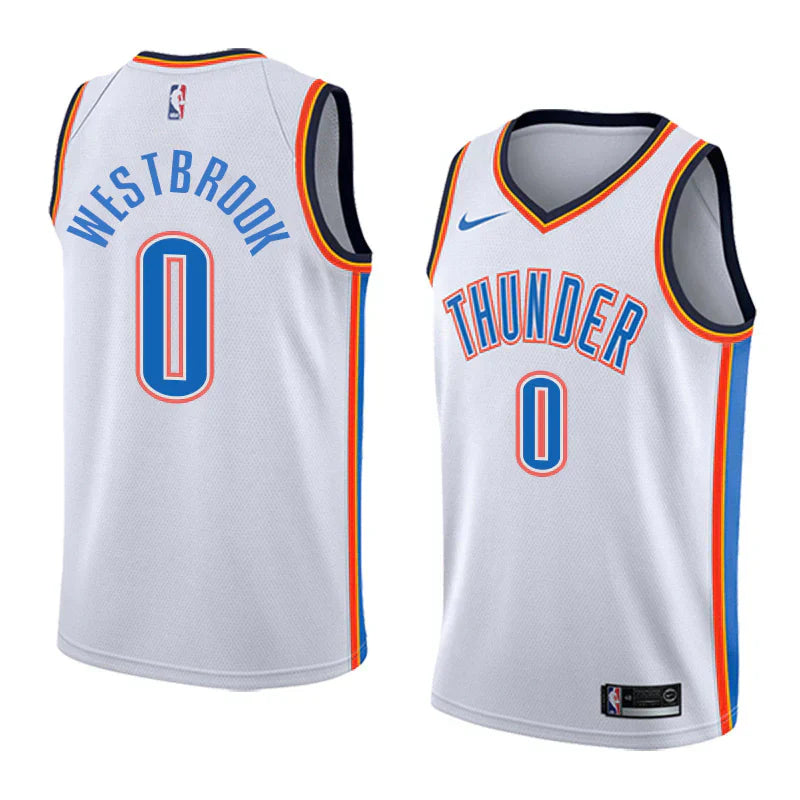 Regata NBA Oklahoma City Thunder Nike Authentic Swingman Westbrook 0 - Branca